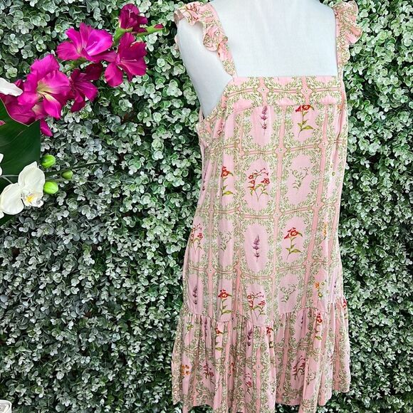 Agua Bendita × Target Floral Tile Print Pink Green Flutter Sleeve Mini Dress NWT - Picture 11 of 15